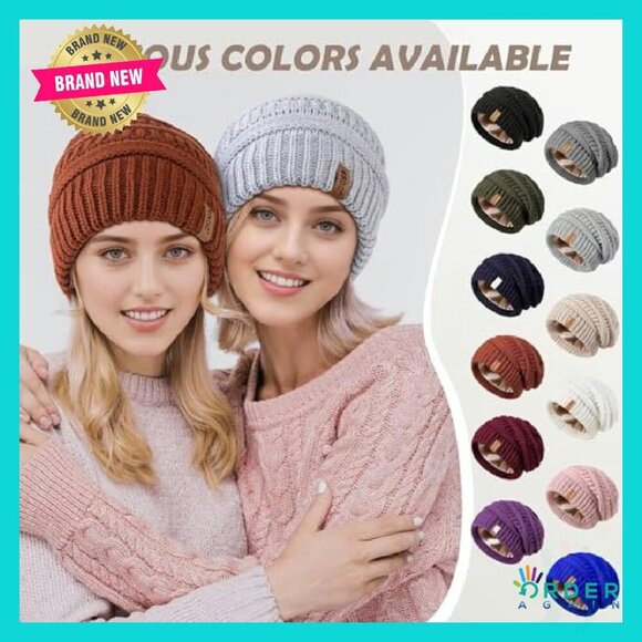 Satin Lined Slouchy Beanie Set Classic Oversized Winter Hat Chic - Picture 7 of 8